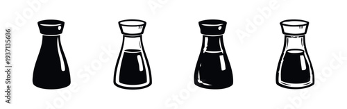 Soy Sauce Bottle Vector Icons Set - Asian Condiment and Cooking Elements