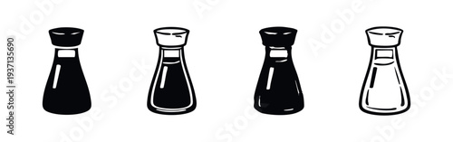Stylized Soy Sauce Bottle Icons Collection - Asian Cuisine Elements