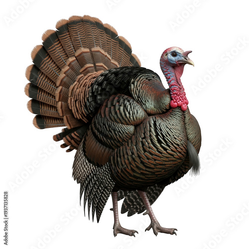 Proud male turkey displaying vibrant plumage and feathers