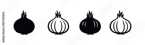 Collection of stylized black and white onion bulb icons