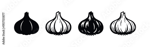 Assortment of black and white garlic icons, simple and clean design