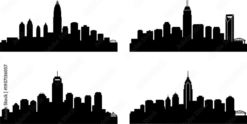 Obraz premium city skylines with various buildings and skyscrapers in silhouette