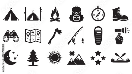 Set of 20 camping icons vector