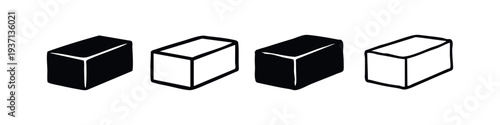 Hand-drawn butter block vector set. Solid and outline styles of rectangular food ingredient on white.