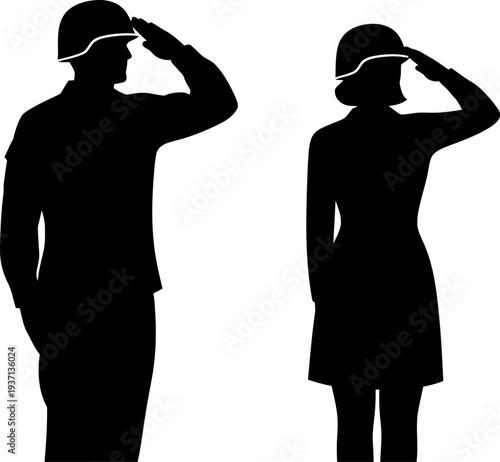 silhouette of a man and woman in hard hats saluting  construction worker  laborer