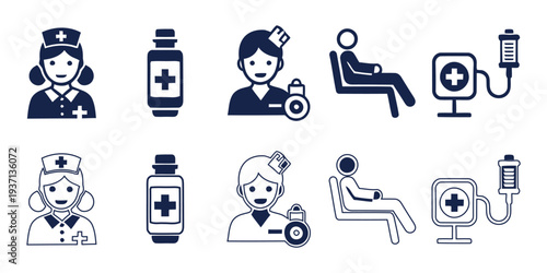 Medical professionals and healthcare icons for medical industry and hospital use