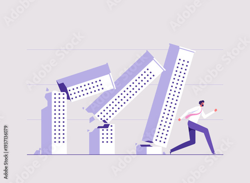 The market value of real estate enters a recession concept, property and housing market collapse, businessmen or real estate agents escape from the collapse of house prices