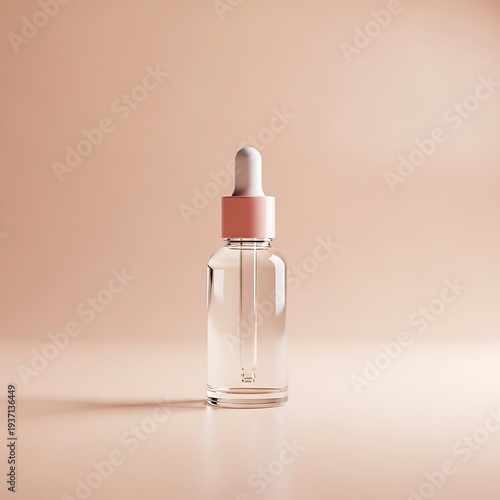 Clear glass dropper bottle with pink cap mockup