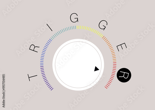 A trigger indicator tumbler marked with a rainbow scale from purple to red, signaling the intensity of a triggering event—from mild irritation to a full emotional meltdown