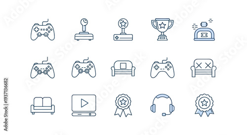 Gaming icons controller trophy headset
