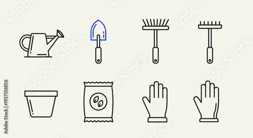 Gardening tools vector line art illustration