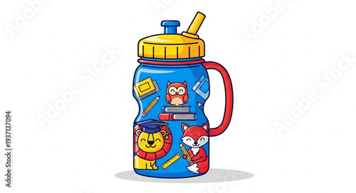 Colorful Childrens Water Bottle with Cartoon Characters.