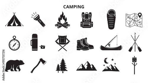 Set of 20 camping icons vector