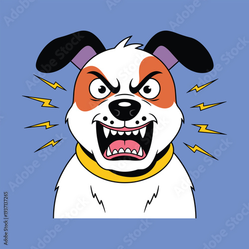 Angry Dog Barking Aggressively With Lightning Bolts Cartoon Style