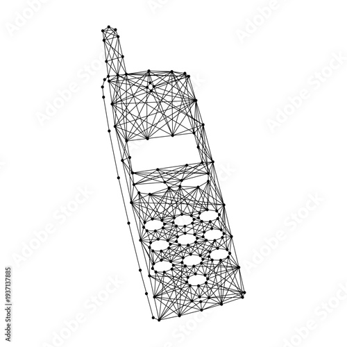 old push-button cell phone with an antenna from abstract futuristic polygonal black lines and dots