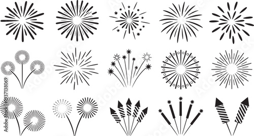 Fireworks explosion in various black white abstract
