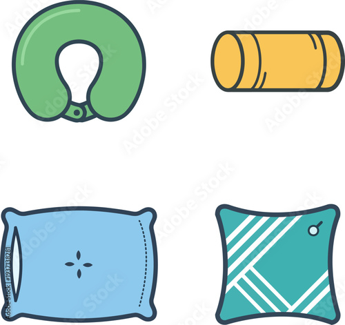 pillow set, cushion, bed vector on white background