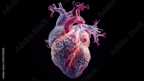 Human heart with vibrant colorful arteries and veins.