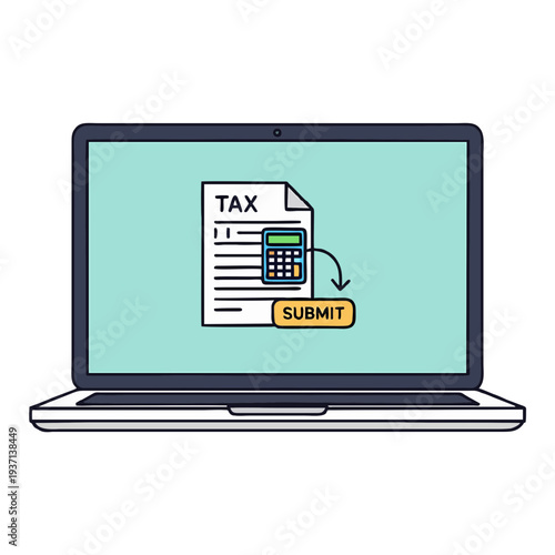 Online tax filing on laptop with calculator and submit button