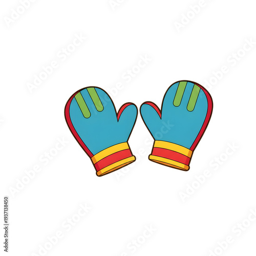 Cute Pair of Colorful Kids Gloves Isolated on White Background with Copy Space