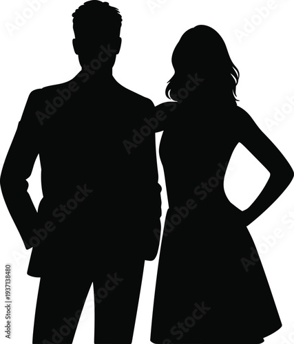 couple standing together silhouette, man and woman partnership, romantic relationship concept, elegant people pose, love companionship illustration