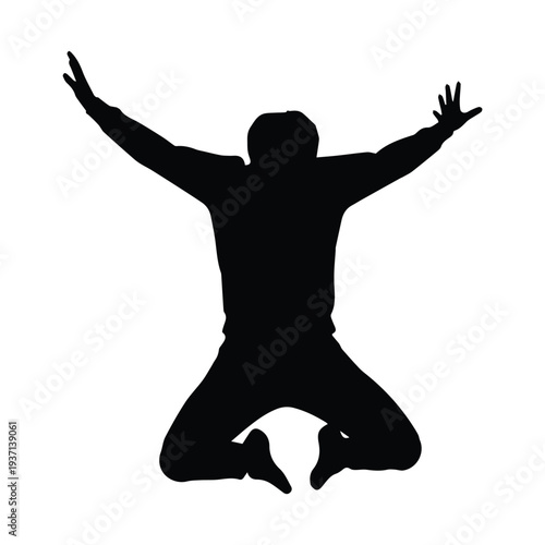 Man jumping in joy with arms outstretched silhouette