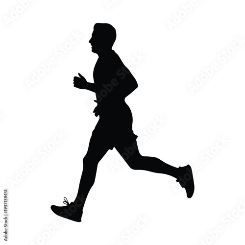 Man running silhouette against white background