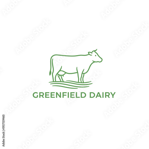 Minimalist Greenfield Dairy Logo with Cow Line Art