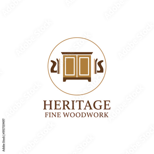 Vintage Heritage Fine Woodwork Logo with Cabinet and Hand Plane