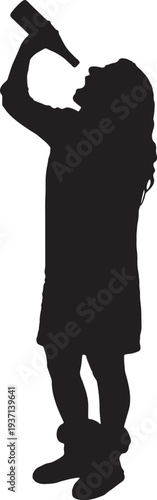 vector, silhouette of  Side view of a woman drinking a bottle