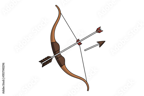 A brown bow and arrow illustration with a simple design