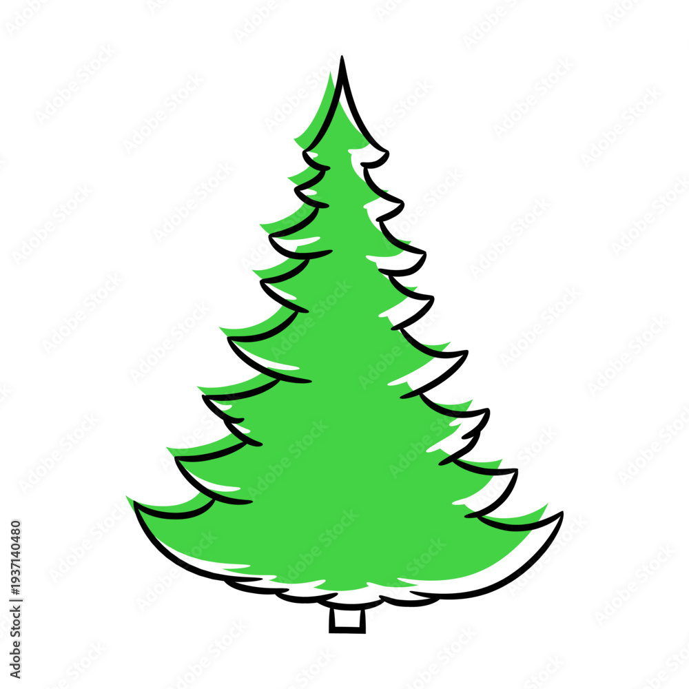 Obraz premium icon of Christmas tree brush contour cartoon style with green shadow