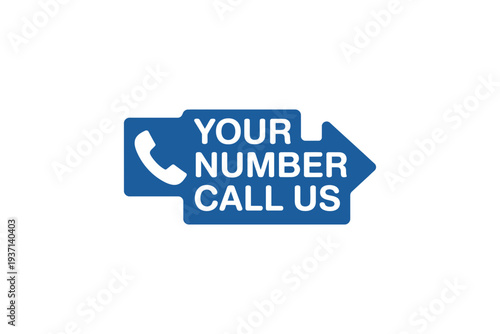 A blue phone icon with a call us message on a grey background