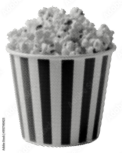 popcorn isolated retro halftone grunge dotted texture classic striped container filled with fluffy kernels cut-out collage element for mixed media movie film theater design