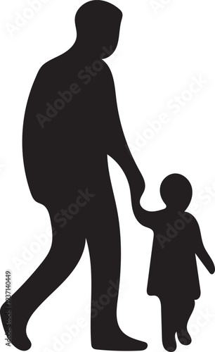 Silhouette of a man walking with a little girl