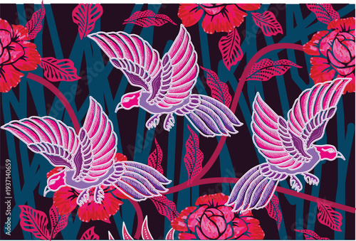 A beautiful floral and bird batik motif with contemporary colors. eps 10