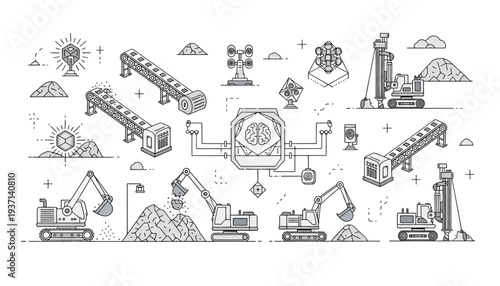 Industrial construction site with various machinery and equipment.