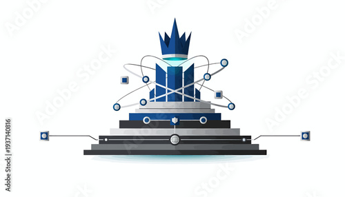 Digital Crown Icon with Circuit Board Elements and Connectivity Lines.