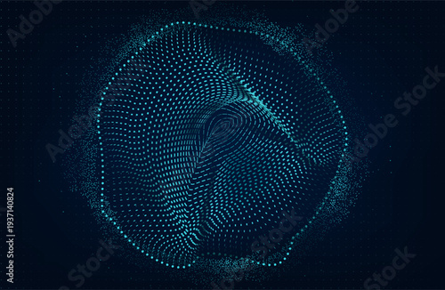 Abstract Music background. Big Data Particle Flow Visualisation. Science infographic futuristic illustration. Sound wave. Sound visualization.  Business Abstract Segwit. Connecting dots.
