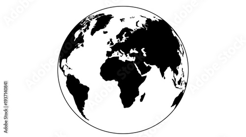 Black and white illustration of the Earth from space.
