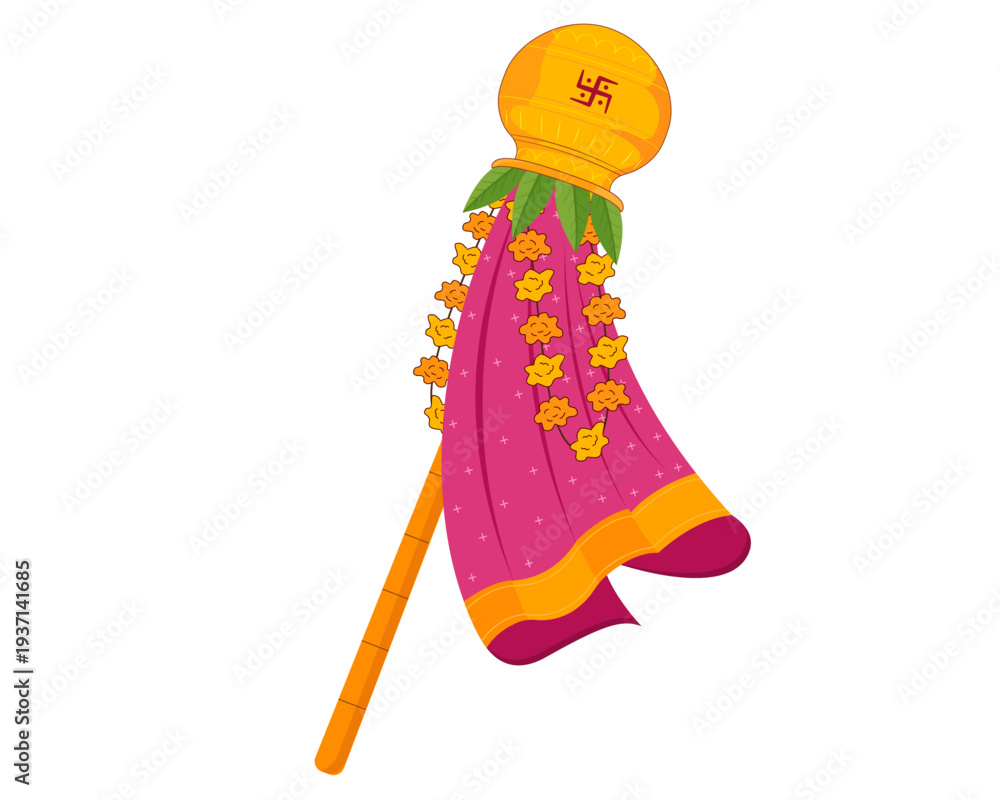Naklejka premium vector illustration of happy gudi padwa traditional new year for marathi celebrated in maharashtra 