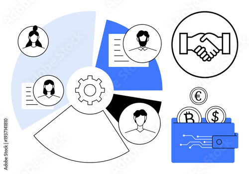 Business networking. Business icons collaboration, financial management, and teamwork. Business networking improves productivity, enhances partnerships, and strengthens financial systems. Ideal