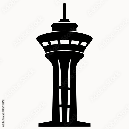 Modern air traffic control tower in sleek silhouette