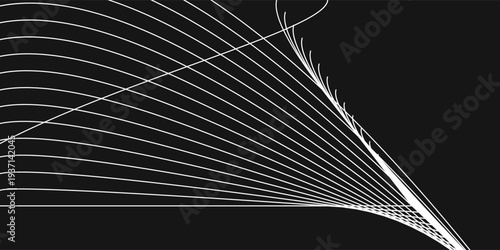 Wave of flowing vanishing particles vector abstract background, curvy lines dots in motion over black relaxing illustration, smoke like image.