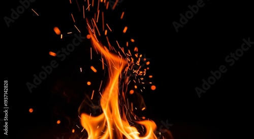 Vibrant orange flames rising dramatically against black background