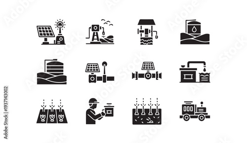 Sustainable energy and industrial icons for eco-friendly business concepts