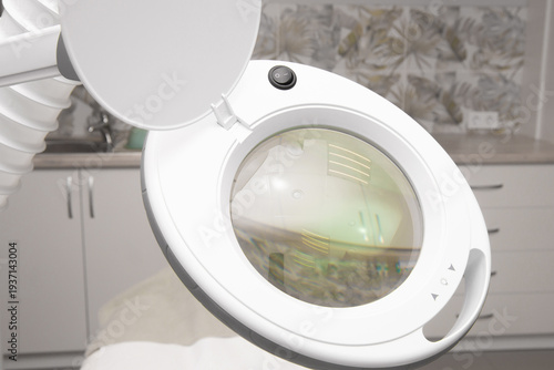 Closeup of cosmetological hardware in modern medical esthetic office