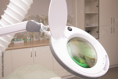 Closeup of cosmetological hardware in modern medical esthetic office