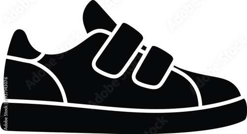 Velcro Strap Sneaker Black Solid Glyph Icon – Flat Vector Velcro Shoe Silhouette for Sports, Fashion & UI Design