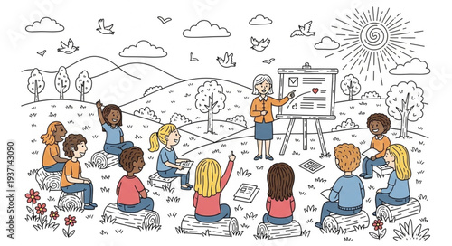 Children Sitting in Circle During Outdoor Class.